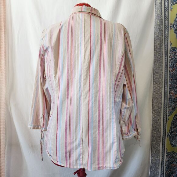 MOTHERHOOD Pink White Stripe Button Up Long Sleeve Blouse Size 1X - Picture 3 of 5